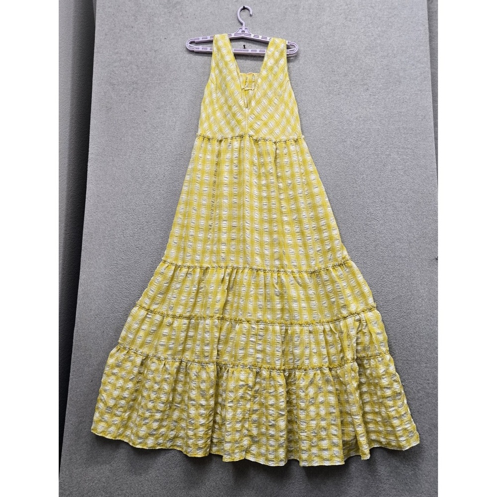 Free People Women Dress XL Yellow Plaid Beach Club Maxi A Line Cottagecore